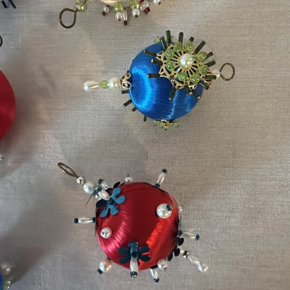 Vintage Lot of 9 Beautifully Handcrafted Beaded Embellished Pushpin Ornaments